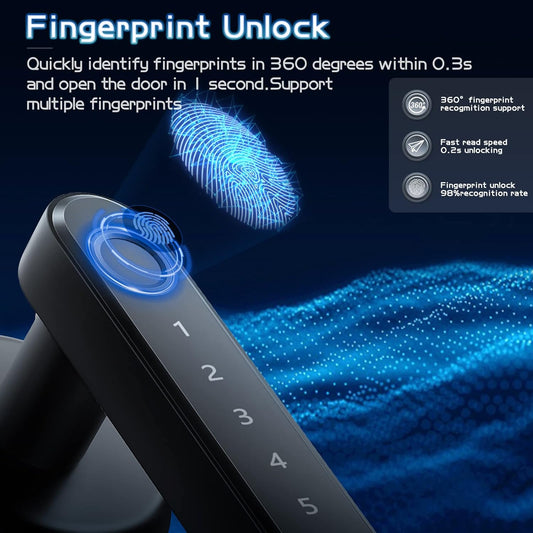 Smart Fingerprint Door Lock - Keyless Entry with App & Backup Options - Ideal for Home, Hotel, Office & More - Sleek Silver Design