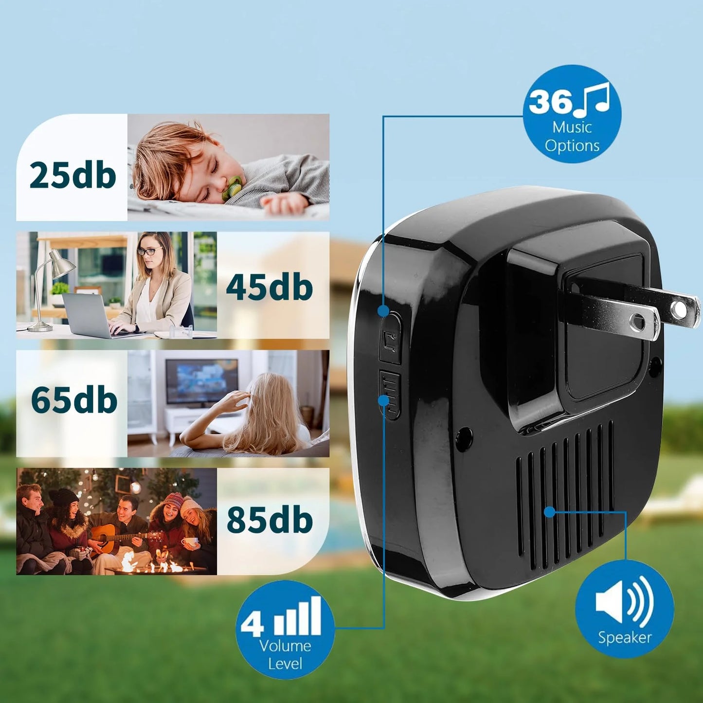 Wireless Doorbells for Home, Adjustable Volume with 36 Chimes, 1000Ft Range, Easy Installation, Weatherproof Wireless Doorbell W/Led Flash, Black,