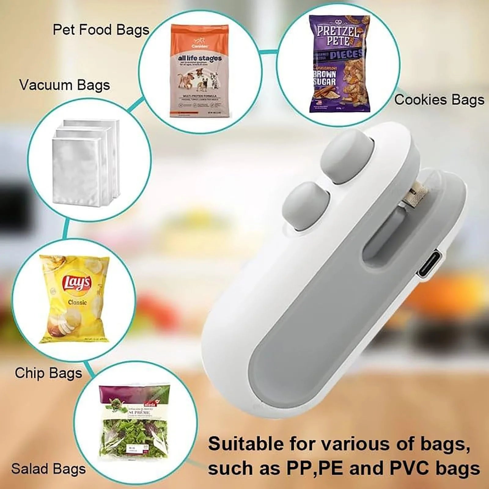 Mini Bag Sealer 2024 New 2 in 1 Usb Rechargeable Chip Bag Sealer Heat Seal Portable Handheld Rechargeable Vacuum Food Sealer Bag Sealing Machine for Snacks Chips Fresh Storage