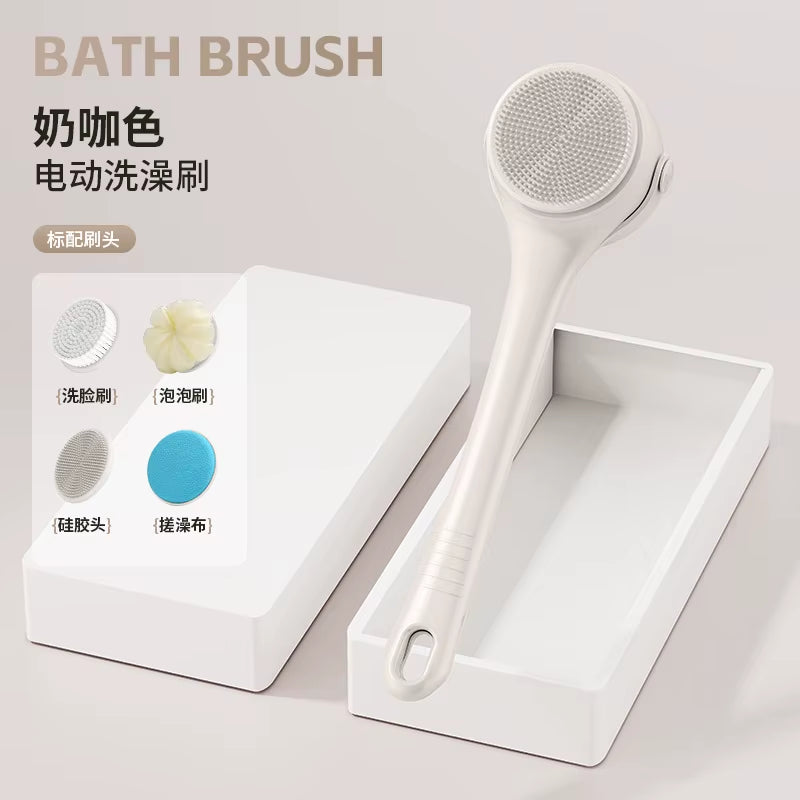 Hot Selling USB Electric Long Handle Silicone Bath Brush Electric Rotating Body Shower Cleaner Brush for Body with 4 Brush Heads