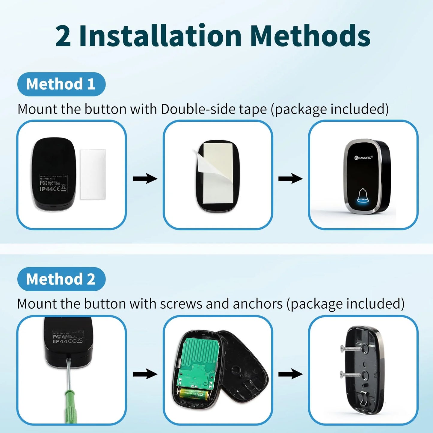 Wireless Doorbells for Home, Adjustable Volume with 36 Chimes, 1000Ft Range, Easy Installation, Weatherproof Wireless Doorbell W/Led Flash, Black,