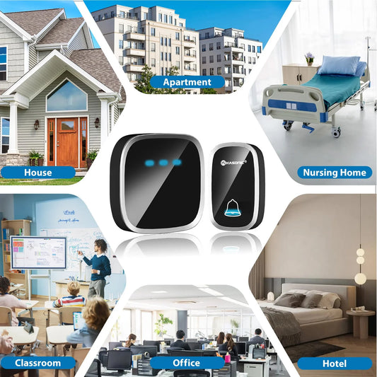 Wireless Doorbells for Home, Adjustable Volume with 36 Chimes, 1000Ft Range, Easy Installation, Weatherproof Wireless Doorbell W/Led Flash, Black,