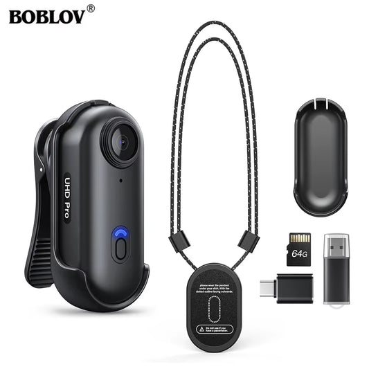 W4 2K Mini Body Camera - 64GB, 360° Rotatable Clip, Magnetic Clip & 800mAh Battery - Perfect for Outdoor Recording!