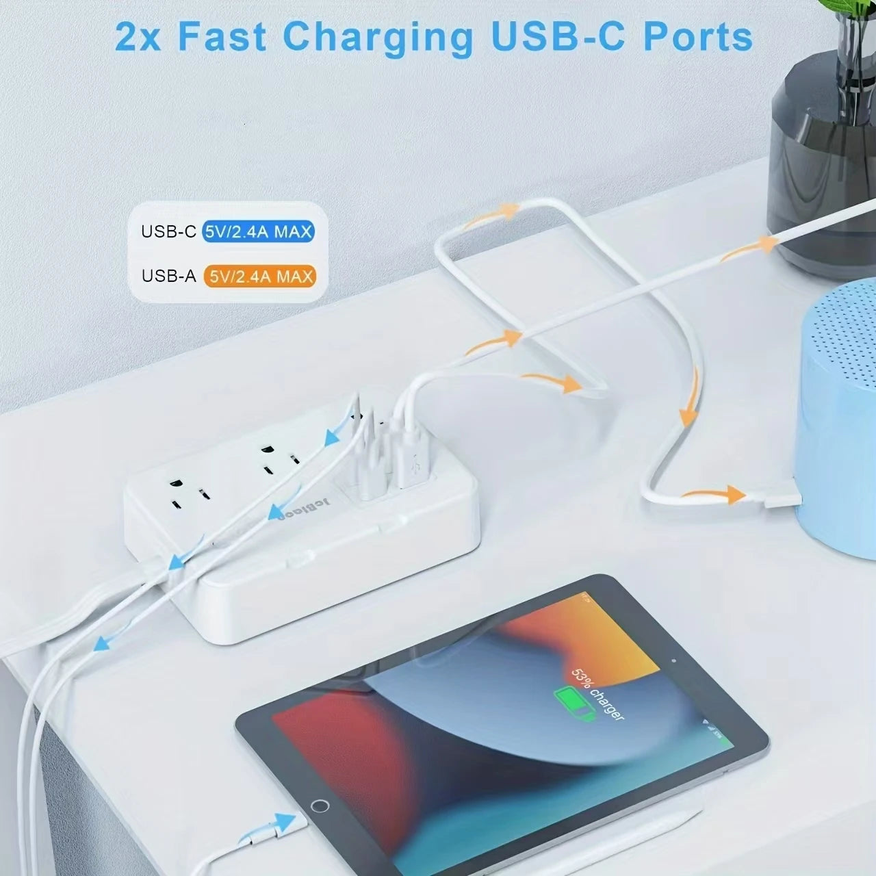 10-IN-1 Surge Protector with 6 Outlets Extender 4 USB Ports, 5Ft Power Strip, Power Adapter for Home Office School Travel Room