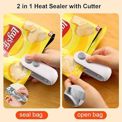 Mini Bag Sealer 2024 New 2 in 1 Usb Rechargeable Chip Bag Sealer Heat Seal Portable Handheld Rechargeable Vacuum Food Sealer Bag Sealing Machine for Snacks Chips Fresh Storage