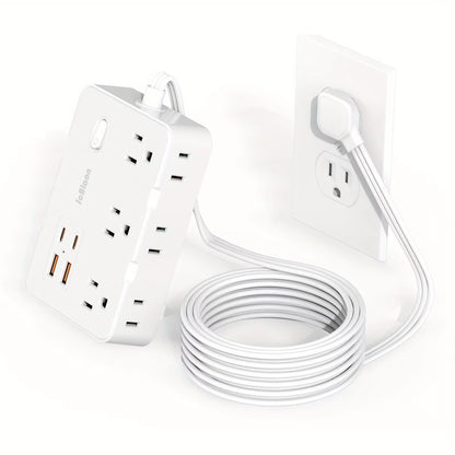 10-IN-1 Surge Protector with 6 Outlets Extender 4 USB Ports, 5Ft Power Strip, Power Adapter for Home Office School Travel Room