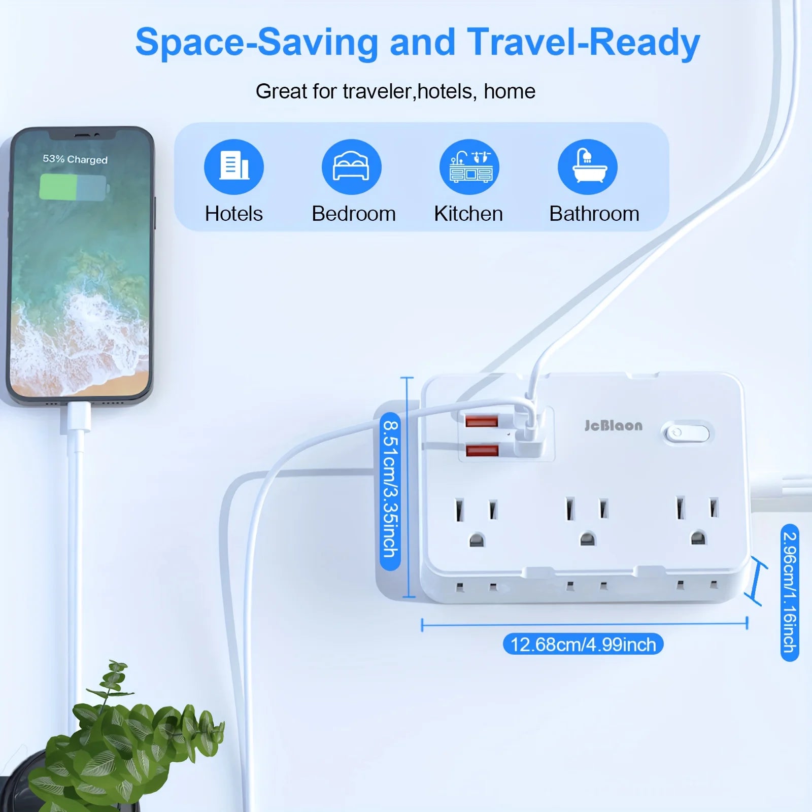 10-IN-1 Surge Protector with 6 Outlets Extender 4 USB Ports, 5Ft Power Strip, Power Adapter for Home Office School Travel Room