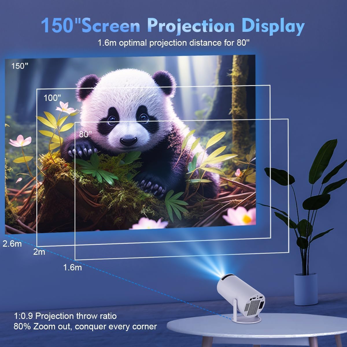 HY300PRO Mini Projector with Wifi and Bluetooth, 4Ksupport 200Ansl Smart Portable Projector, Autokeystone, 180° Rotation, Home Video Proyector for Homebedroom Outdoor Android 11