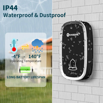 Wireless Doorbells for Home, Adjustable Volume with 36 Chimes, 1000Ft Range, Easy Installation, Weatherproof Wireless Doorbell W/Led Flash, Black,