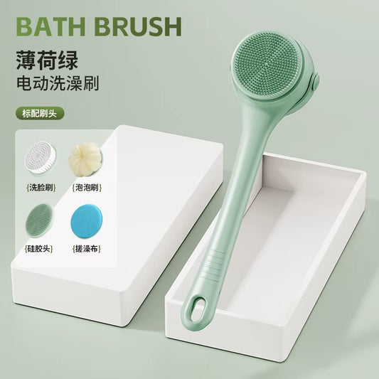 Hot Selling USB Electric Long Handle Silicone Bath Brush Electric Rotating Body Shower Cleaner Brush for Body with 4 Brush Heads
