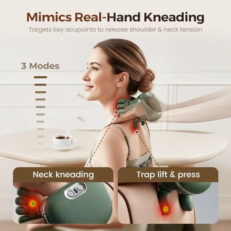 New Version of High-Capacity Battery Shoulder and Neck Massager, Full Body Relaxation Rechargeable Portable Multifunctional
