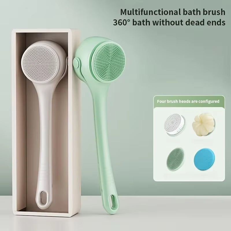 Hot Selling USB Electric Long Handle Silicone Bath Brush Electric Rotating Body Shower Cleaner Brush for Body with 4 Brush Heads