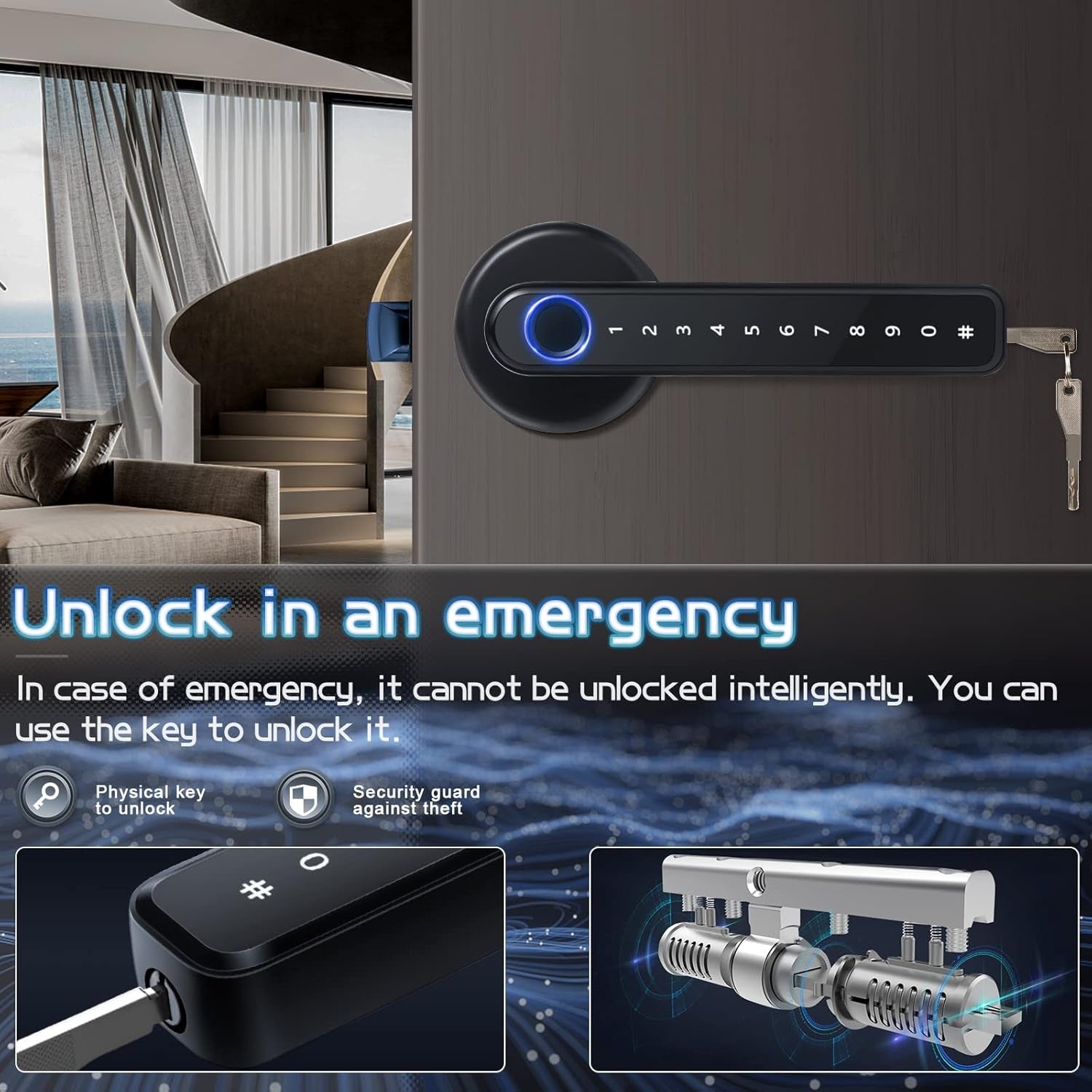 Smart Fingerprint Door Lock - Keyless Entry with App & Backup Options - Ideal for Home, Hotel, Office & More - Sleek Silver Design