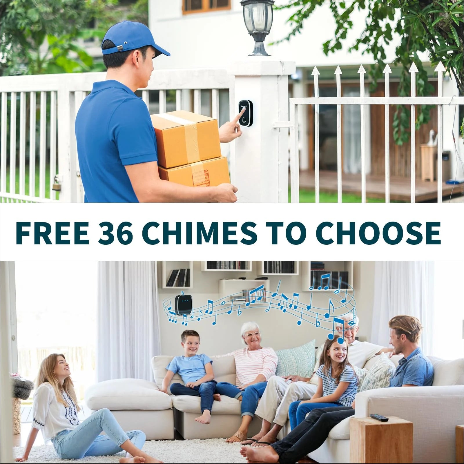 Wireless Doorbells for Home, Adjustable Volume with 36 Chimes, 1000Ft Range, Easy Installation, Weatherproof Wireless Doorbell W/Led Flash, Black,