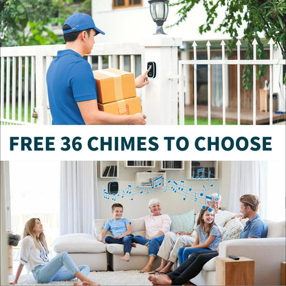 Wireless Doorbells for Home, Adjustable Volume with 36 Chimes, 1000Ft Range, Easy Installation, Weatherproof Wireless Doorbell W/Led Flash, Black,